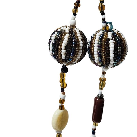 Handcrafted Boho Beaded Necklace Multicolor Striped Bead Balls Fashion Jewelry - Picture 2 of 5